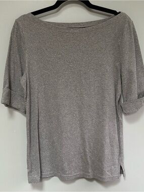 Lauren Ralph Lauren Women’s Heather Gray Boatneck Cuffed Sleeve Tee Size XL